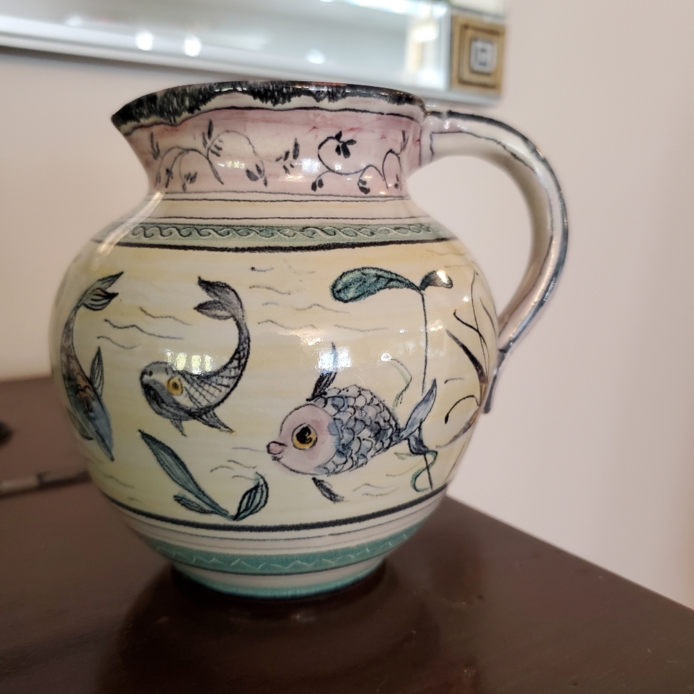 Japan Ceramic Pitcher with Fish Small 5 inch